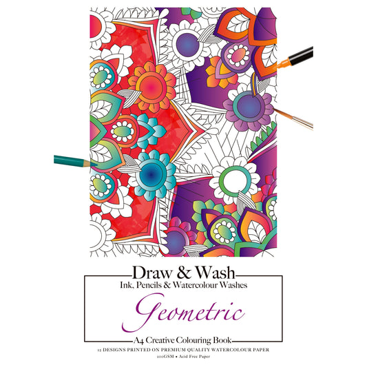 Jasart Adult Draw & Wash Watercolour Colouring Book A4 12 Sheets - Geometric Default Title