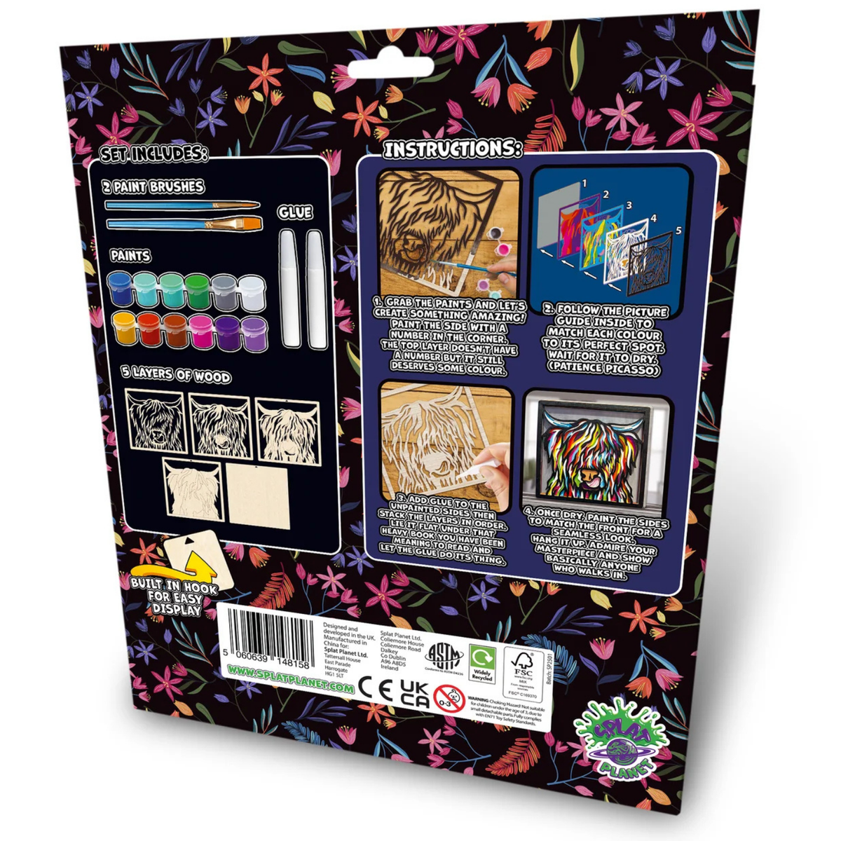 Splat Planet Wooden Art Craft Kit 25 x 25cm - Highland Cow