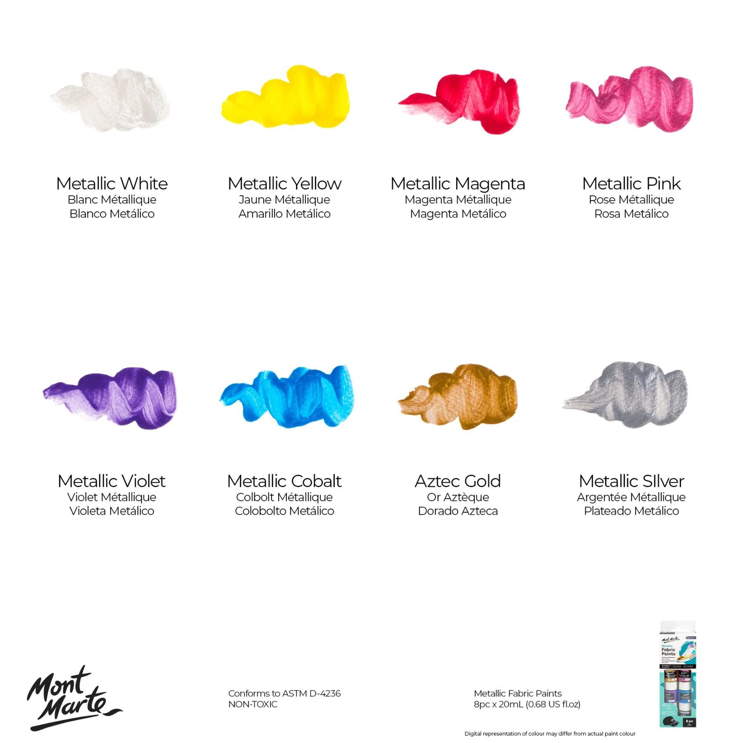 Mont Marte Metallic Fabric Paint Set 8pc x 20ml