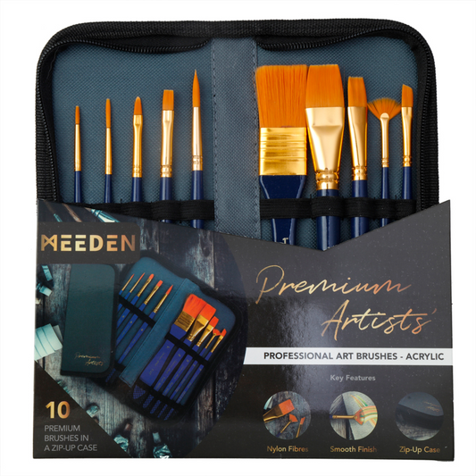 MEEDEN Acrylic Paint Brush Set of 10 in Carry Case Default Title