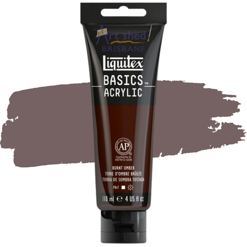 Photo of Liquitex BASICS Acrylic 118ml in colour BURNT UMBER, sold by Art Shed Brisbane.