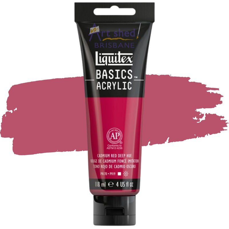 Photo of Liquitex BASICS Acrylic 118ml in colour Cadmium Red Deep Hue, sold by Art Shed Brisbane.