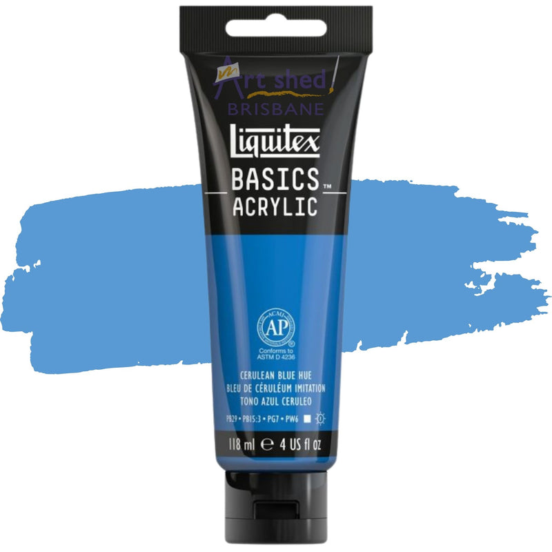 Photo of Liquitex BASICS Acrylic 118ml in colour Cerulean Blue Hue, sold by Art Shed Brisbane.