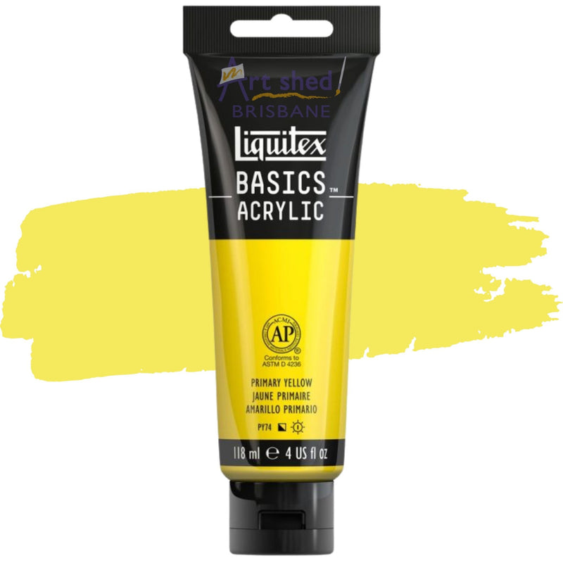 Photo of Liquitex BASICS Acrylic 118ml in colour PRIMARY YELLOW, sold by Art Shed Brisbane.