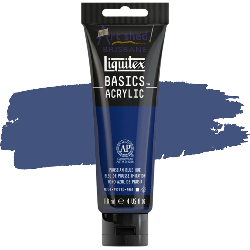 Photo of Liquitex BASICS Acrylic 118ml in colour Prussian Blue Hue, sold by Art Shed Brisbane.