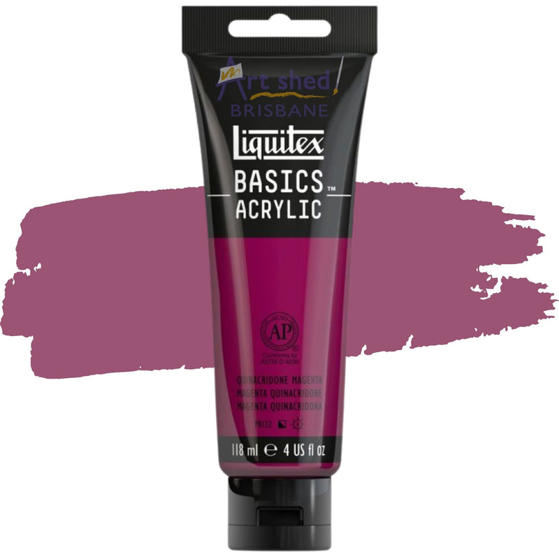 Photo of Liquitex BASICS Acrylic 118ml in colour Quinacridone Magenta, sold by Art Shed Brisbane.