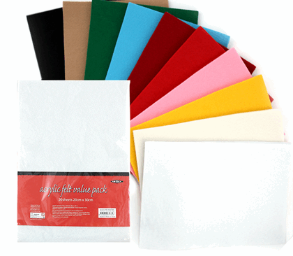 Acrylic Felt Sheet Value Pack Assorted 20