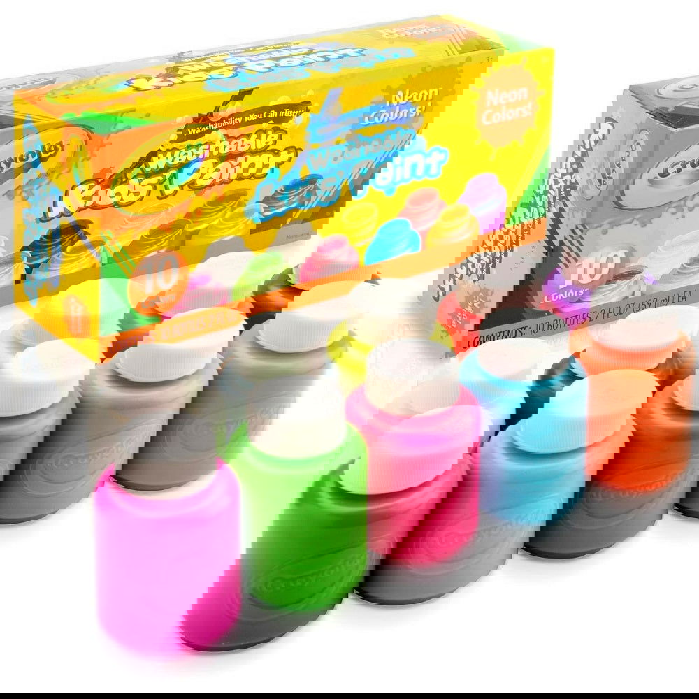 Crayola Washable Neon Paint 10 x 59ml Kids Paint, Brushes and