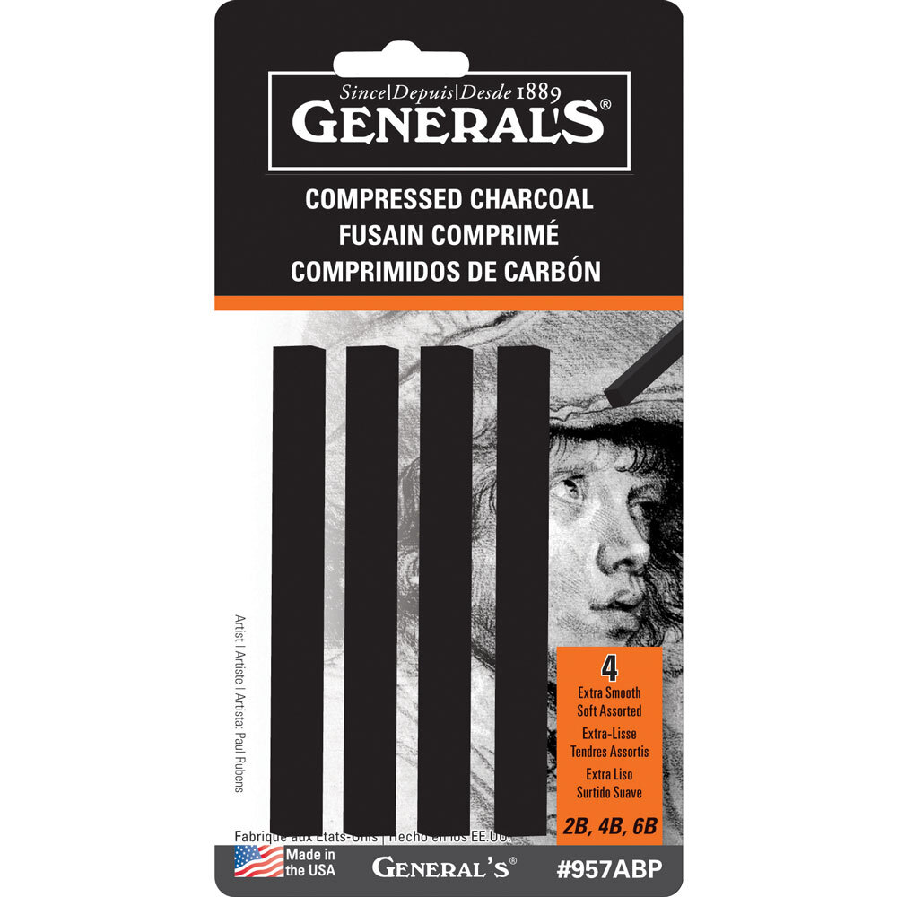 Generals Compressed Charcoal Sticks 4 Assorted Blacks Default Title