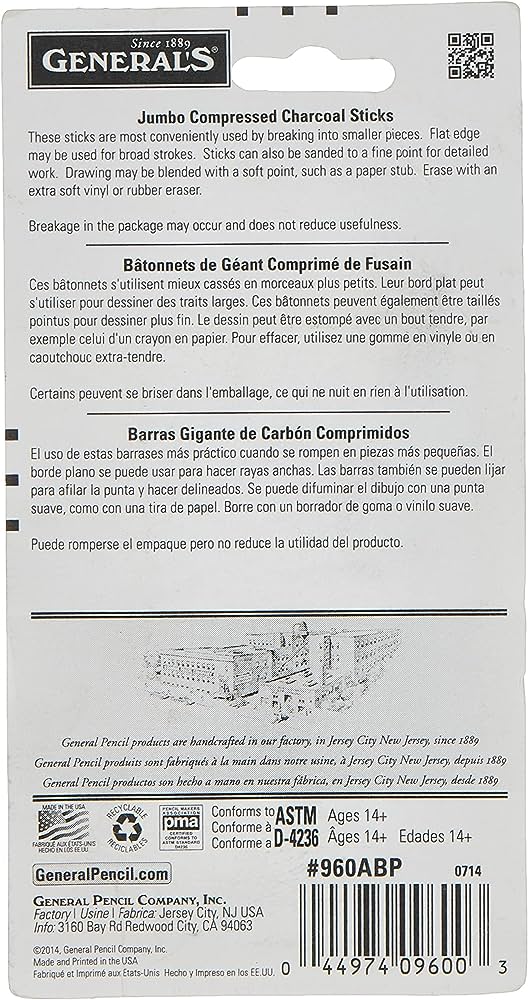 Generals Jumbo Compressed Charcoal Pack of 3 Grades