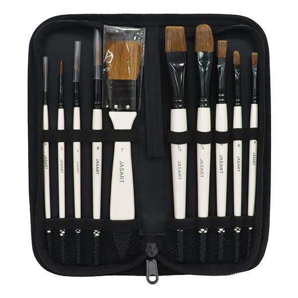 Jasart Pearl White 10pc Short Handle Natural Brush Set