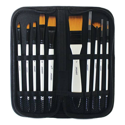 Jasart Pearl White 10pc Short Handle Synthetic Brush Set