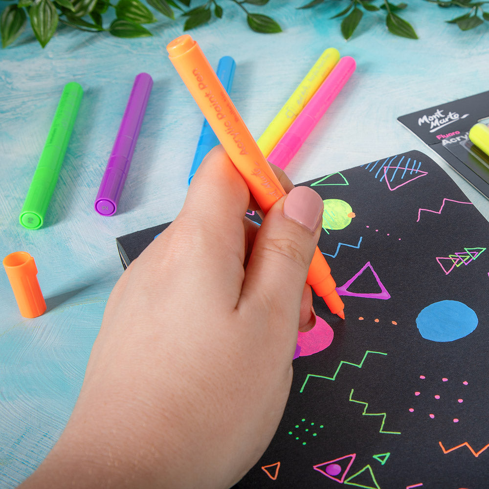 Mont Marte Fluoro Acrylic Paint Pens Fine Tip 6pc