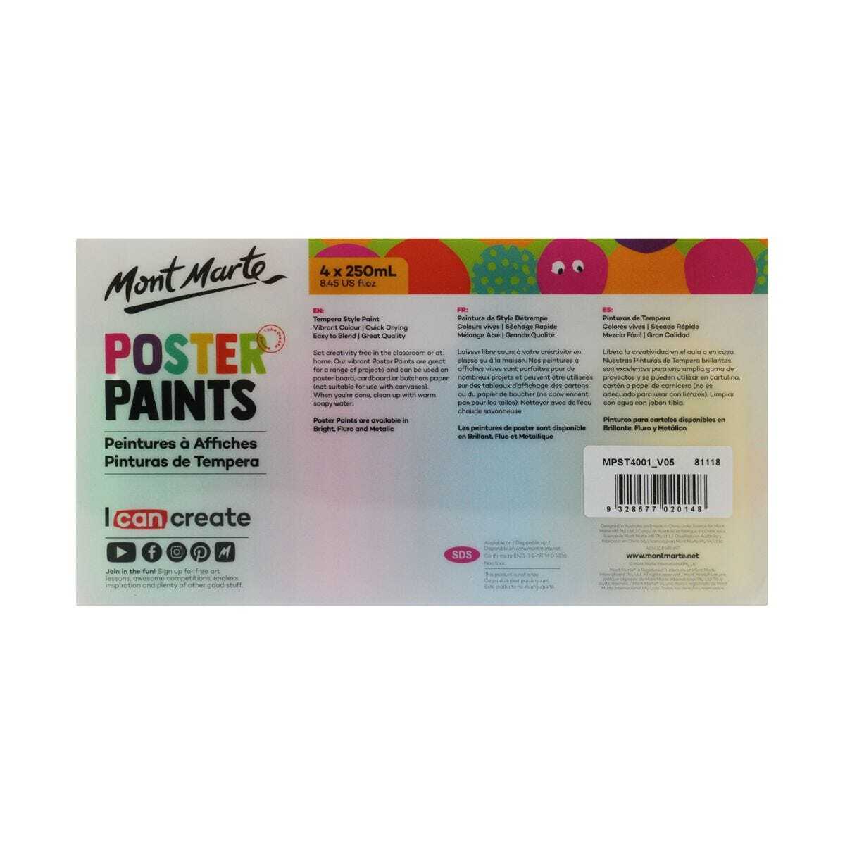 Mont Marte Kids Poster Paint 250ml 4pce - Fluro image 3
