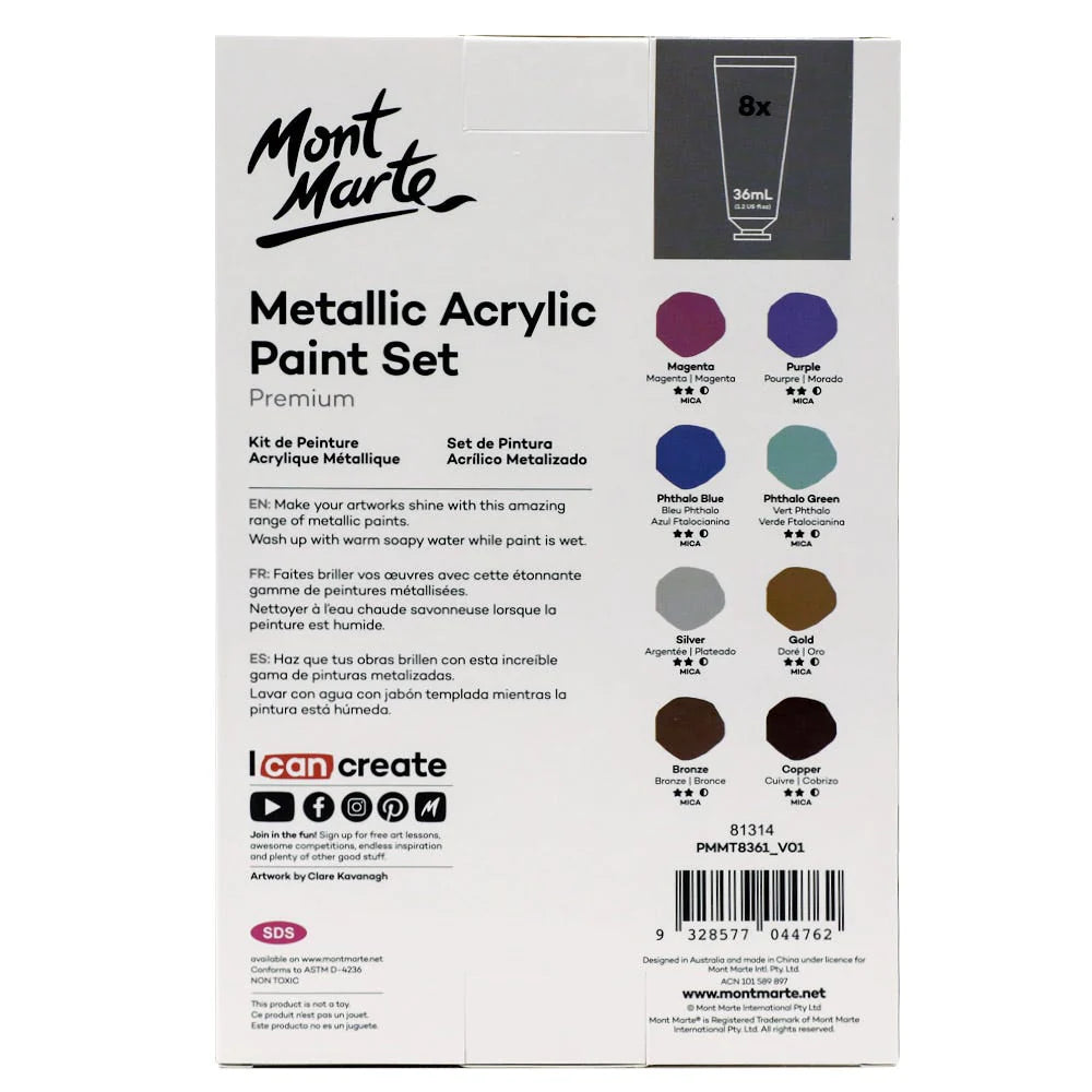 Mont Marte Metallic Acrylic Paint Set 8pc x 36ml image 3