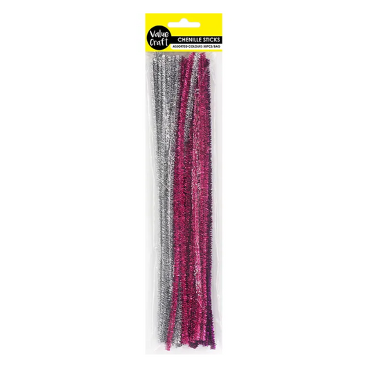 Value Craft Chenille Sticks 6mm 50pcs - Pink + Silver Default Title
