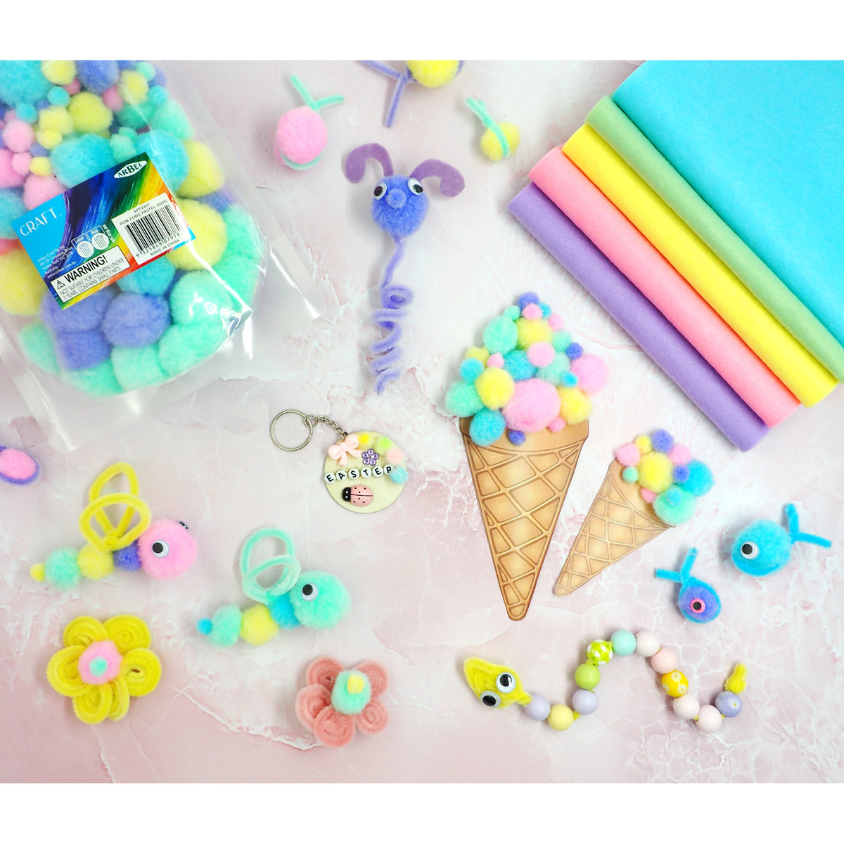 Arbee Pom Poms Assorted Pastel Bulk 500pc image 5