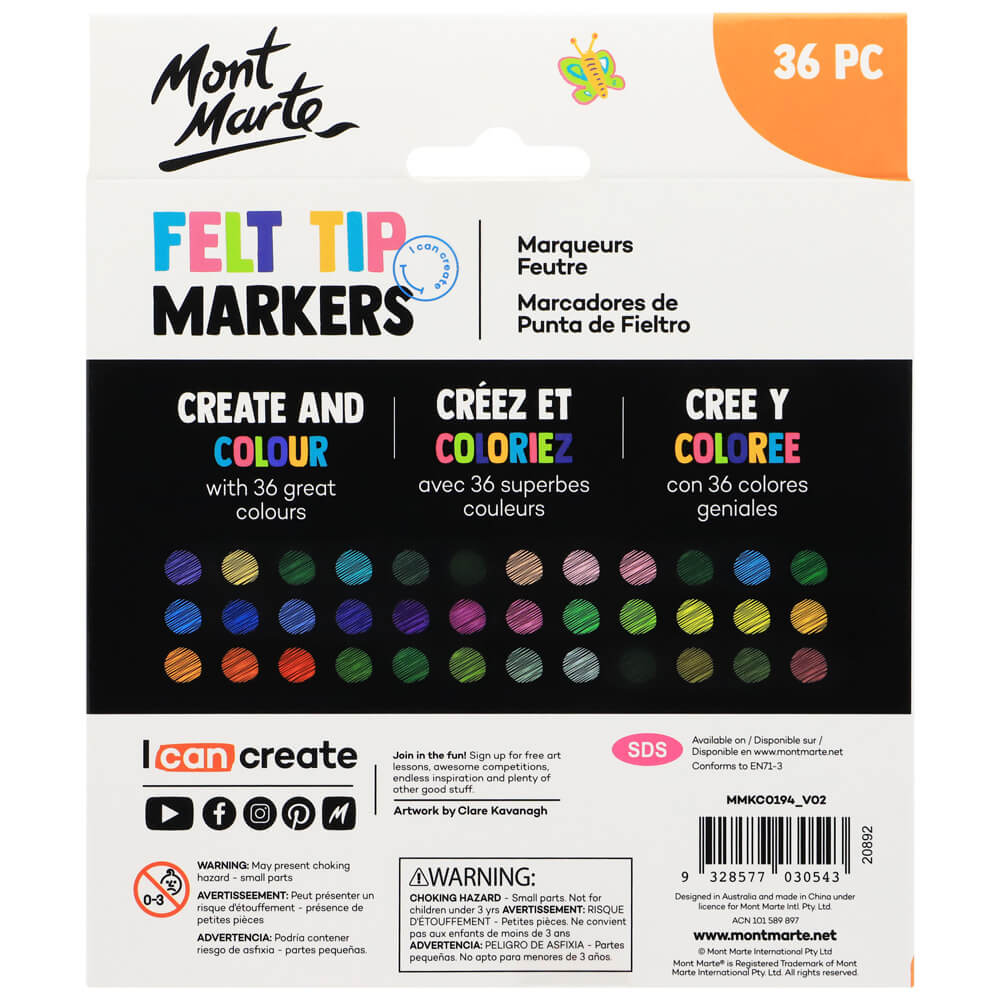 Mont Marte Kids Felt Tip Markers 36pce - Basics image 4