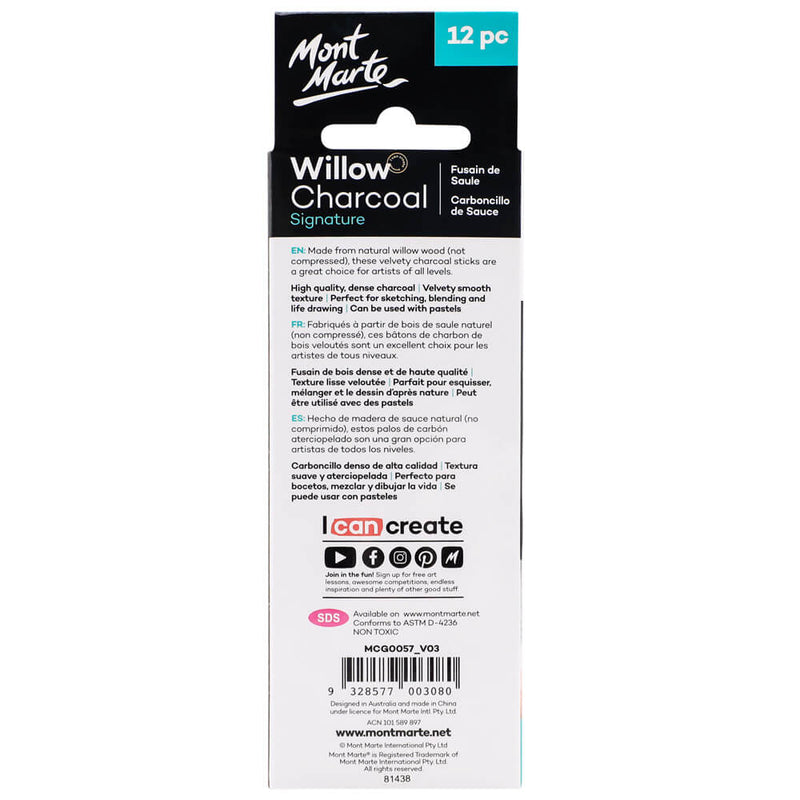 Mont Marte Willow Charcoal Pkt 12