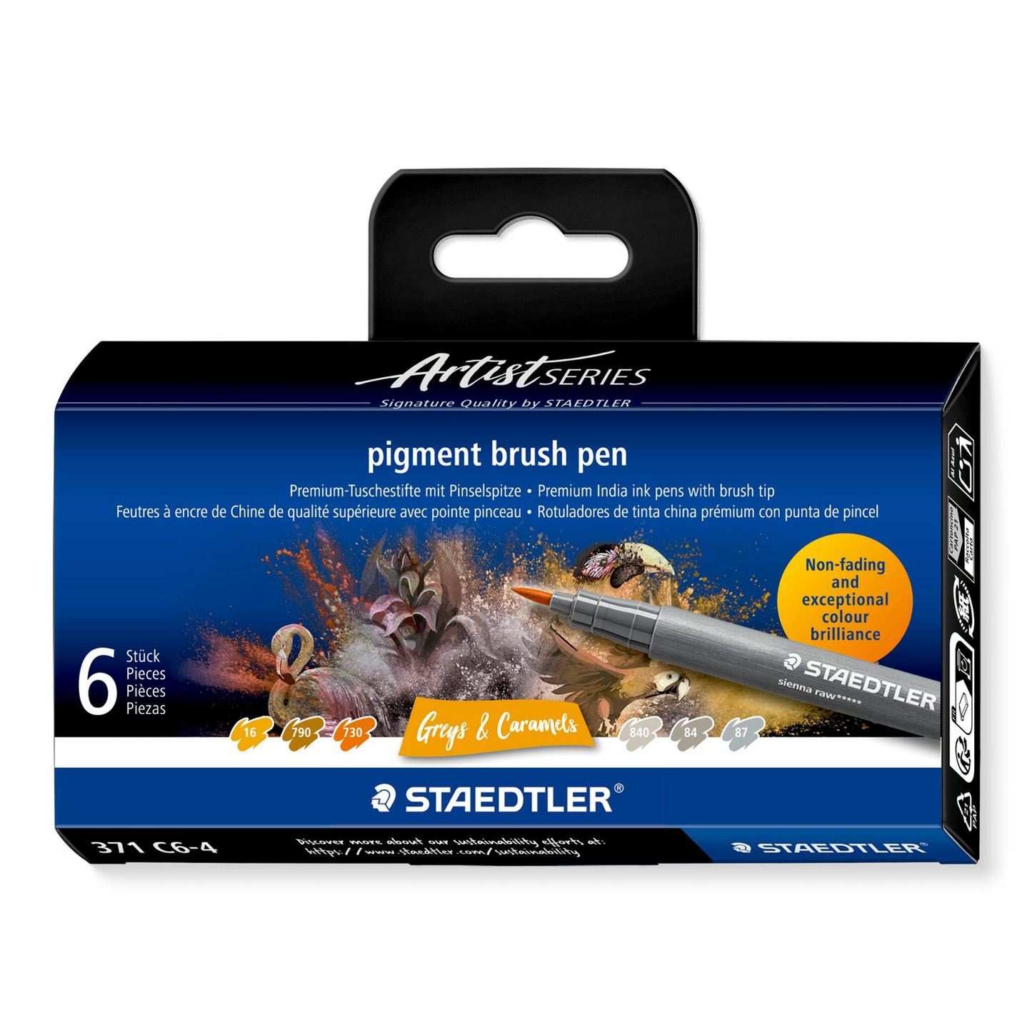 Staedtler Pigment Arts Brush Pen 371 - Greys and Caramels 6 pcs