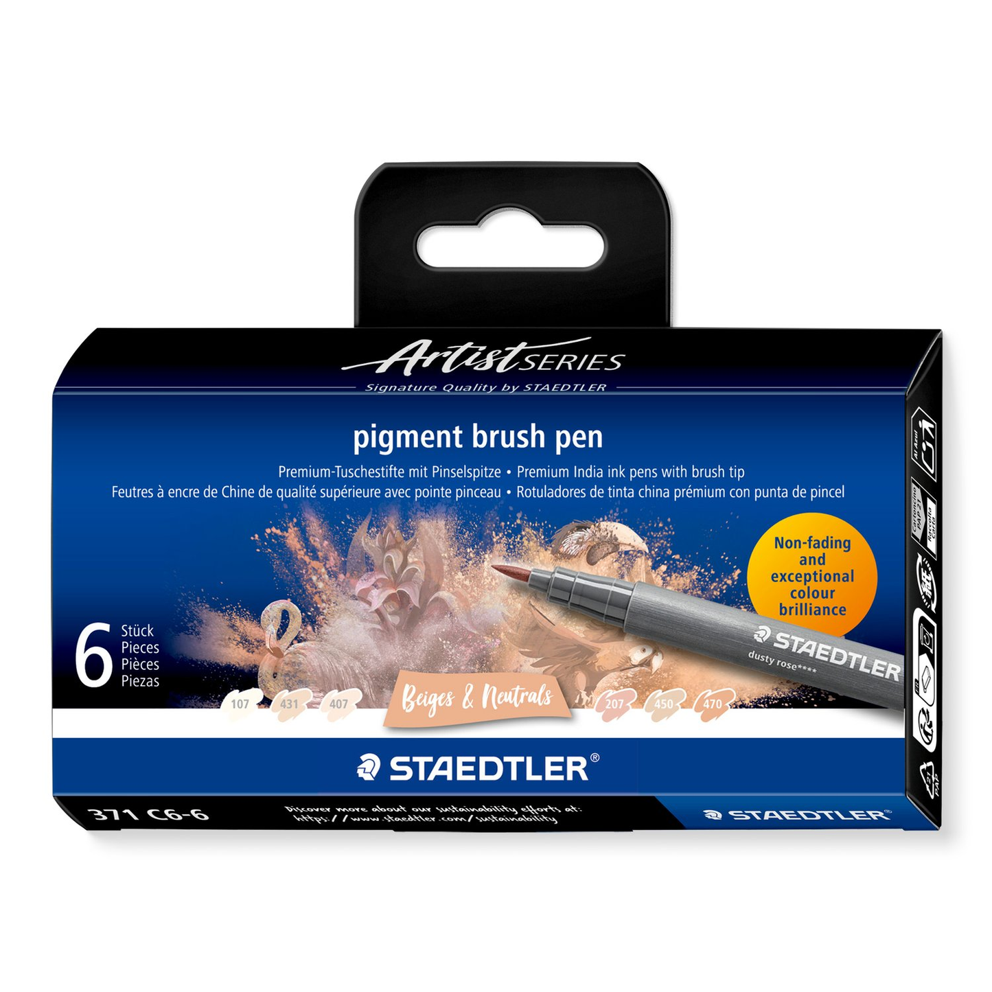 Staedtler Pigment Arts Brush Pen 371 - Beiges and Neutrals 6 pcs