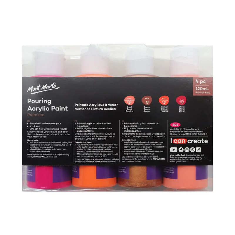 Mont Marte Pouring Acrylic 120ml 4pce - Coral