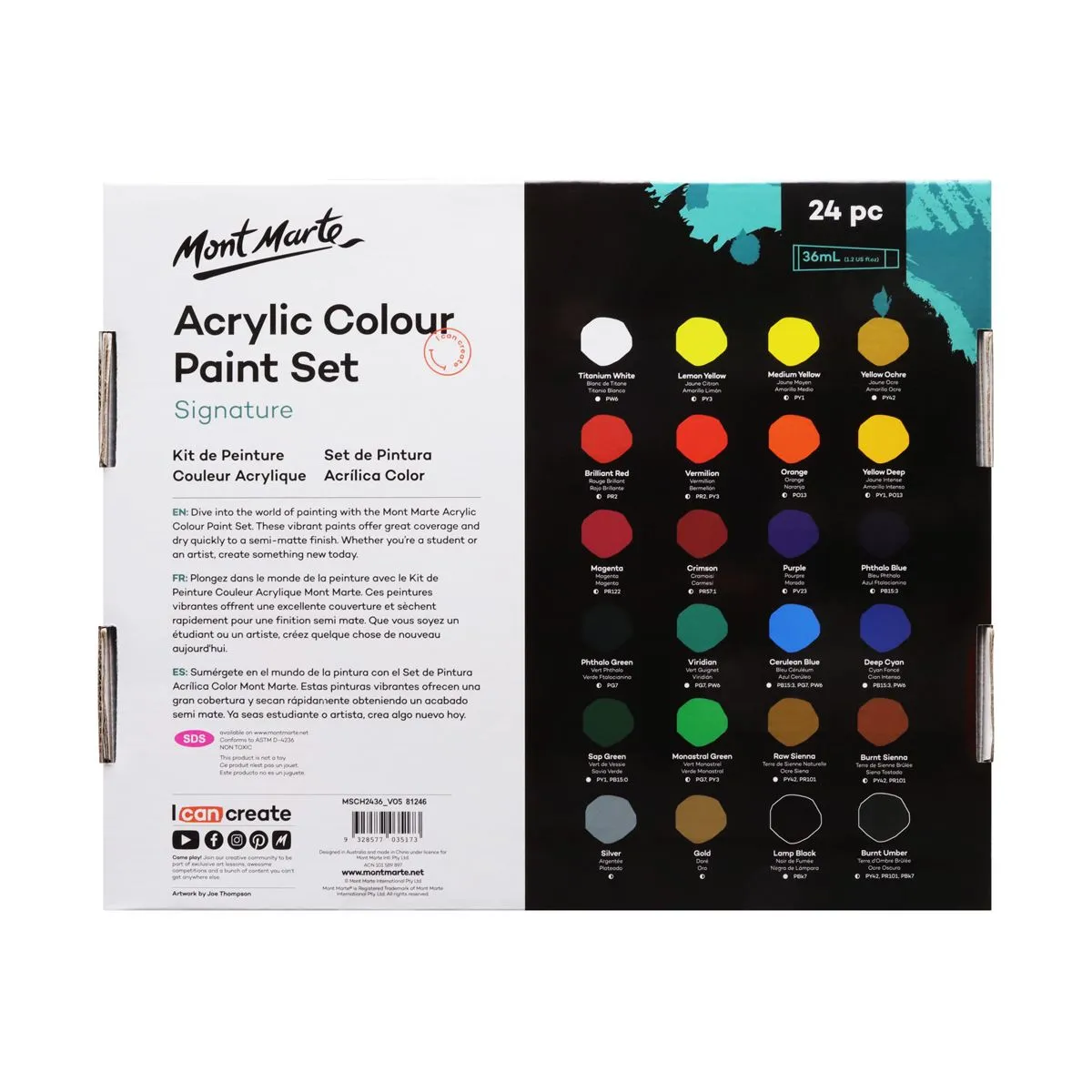 Mont Marte Acrylic Colour Paint Set 24pc x 36ml image 3