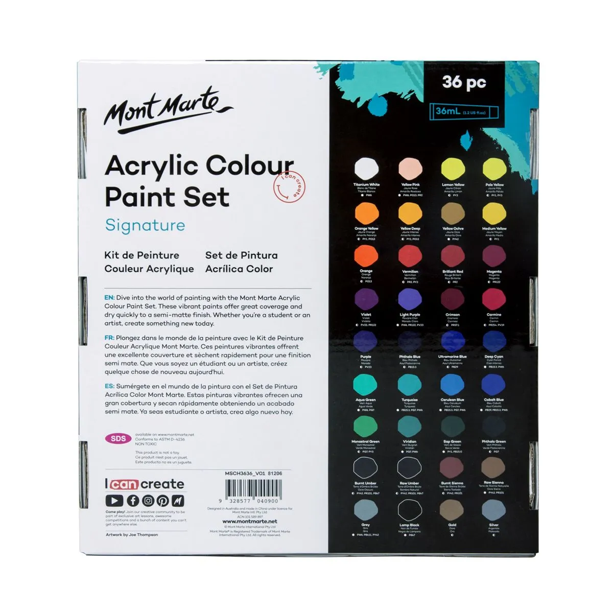 Mont Marte Acrylic Colour Paint Set 36pc x 36ml image 2