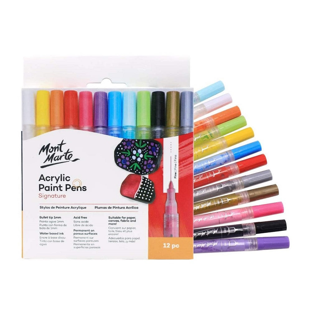 Mont Marte Acrylic Paint Pens Fine Tip 12pc Artists Paint