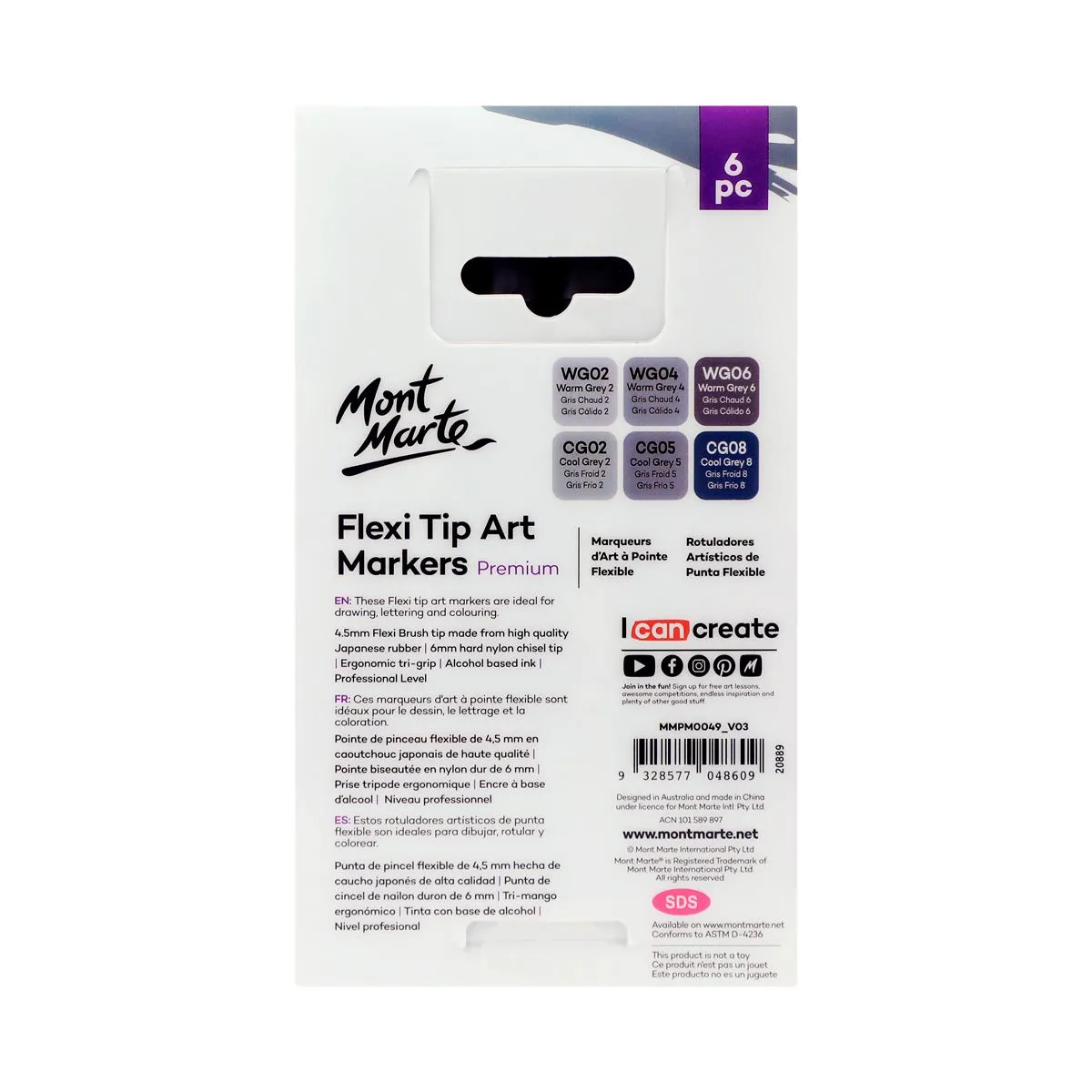 Mont Marte Flexi Tip Alcohol Markers 6pc - Grey Tones