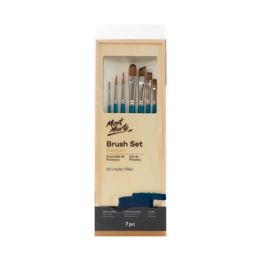Mont Marte Oil Brush Set Taklon in wood Brush Box 7pce Default Title