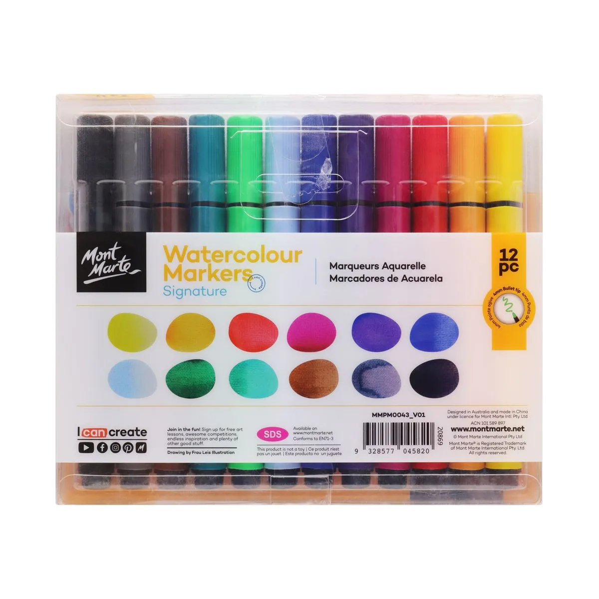 Mont Marte Watercolour Markers 12pc Tri Grip