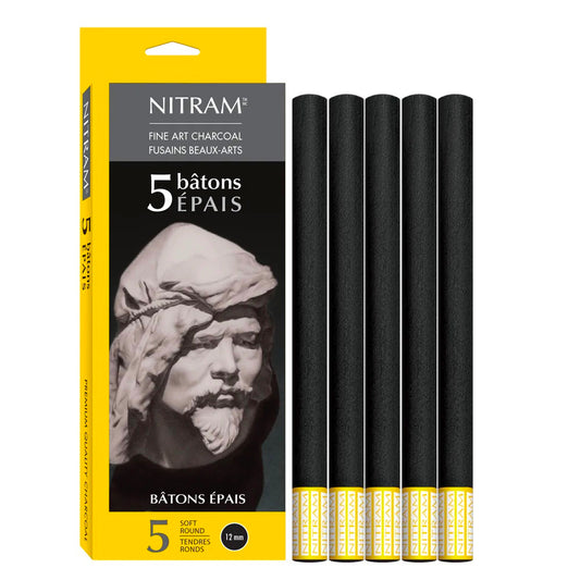 Nitram Fine Charcoal Baton Epais 5 x Soft Round 12mm Default Title