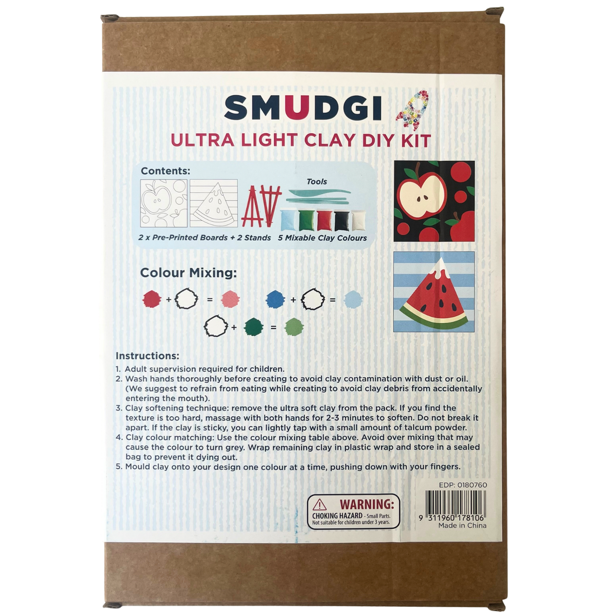 Smudgi Ultra Light Air Dry Clay Canvas Set 15 x 15cm 10pc - Watermelon