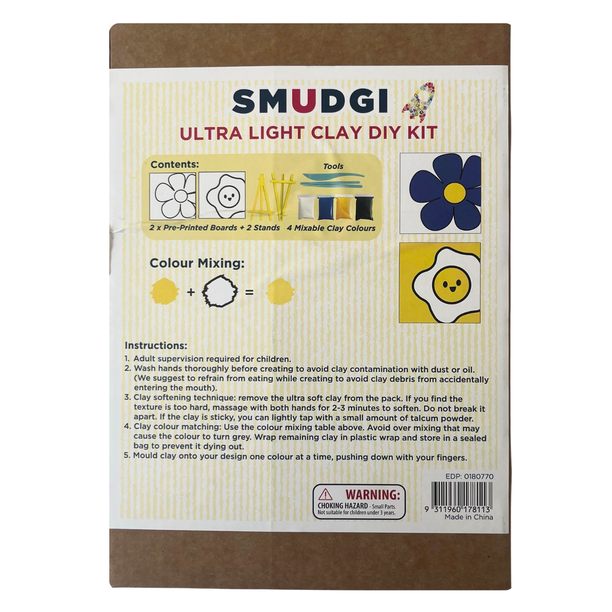 Smudgi Ultra Light Air Dry Clay Canvas Set 15 x 15cm 10pc - Flowers