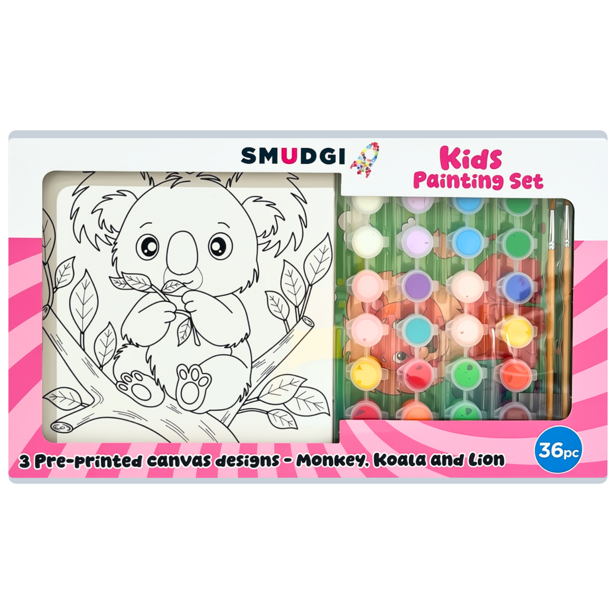 Smudgi Kids Painting Board Set 8 x 8 Inch 36pc - Animals