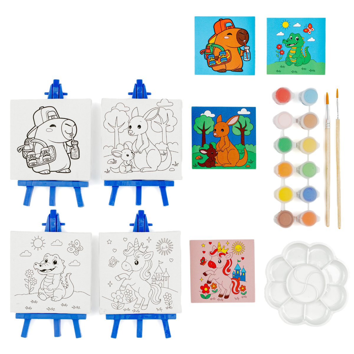 Smudgi Kids Painting Canvas Set 3.5 x 3.5 Inch 27pc - Mini Canvases with Easels