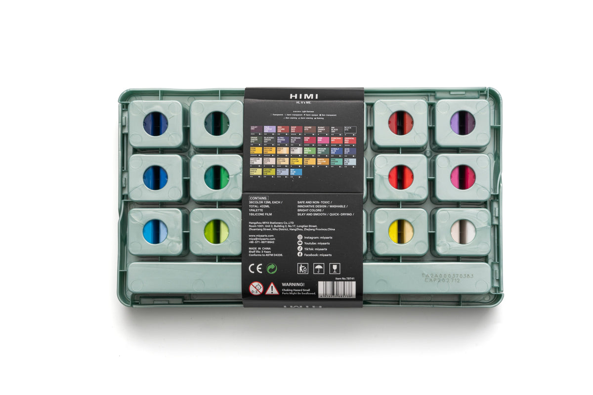HIMI Twin Cup Jelly Acrylic Paint Set 36 x 12ml - Green Metallic Case