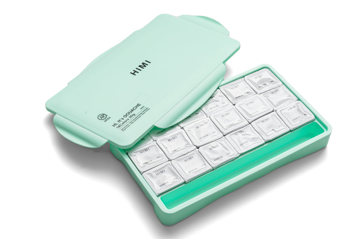 HIMI Jelly Cup Gouache Paint Set 18 x 30g - Green Case