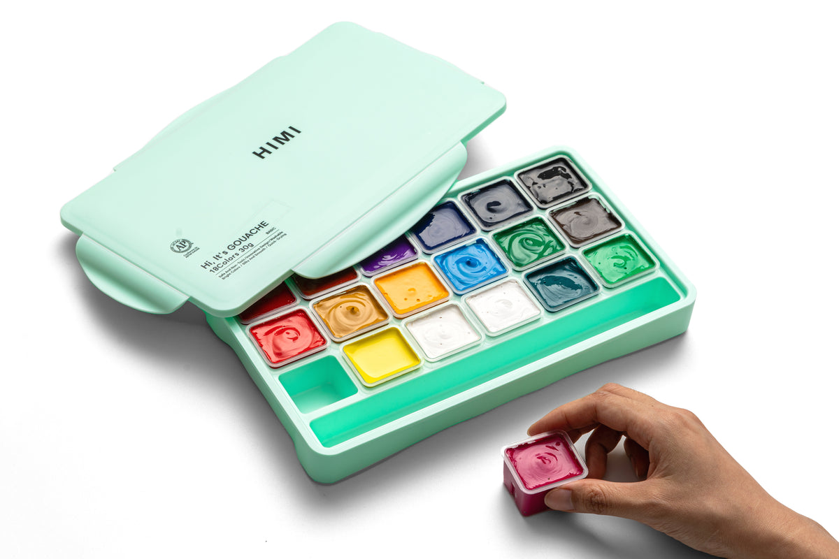 HIMI Jelly Cup Gouache Paint Set 18 x 30g - Green Case