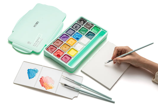 HIMI Jelly Cup Gouache Paint Set 18 x 30g - Green Case