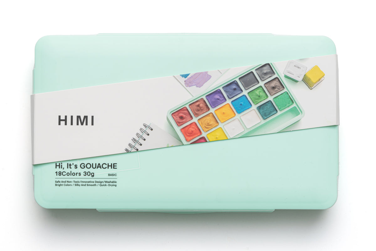 HIMI Jelly Cup Gouache Paint Set 18 x 30g - Green Case