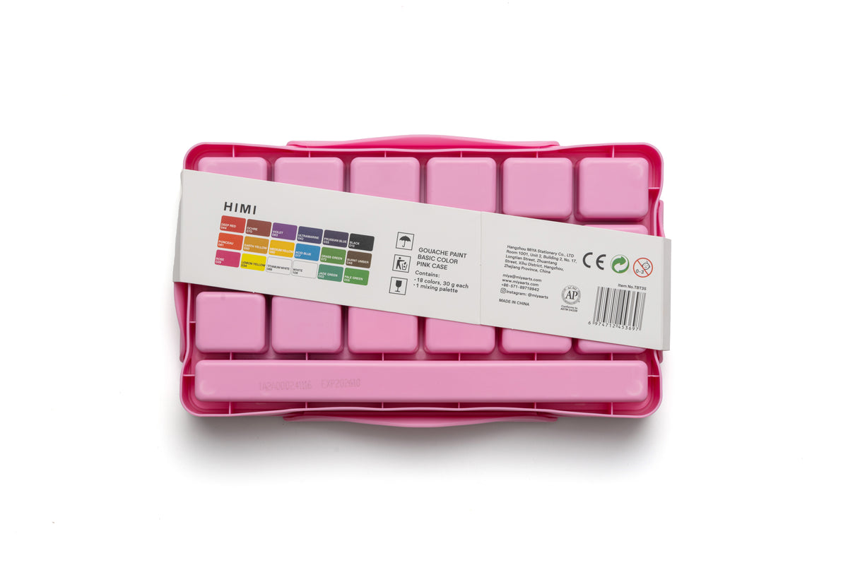 HIMI Jelly Cup Gouache Paint Set 18 x 30g - Pink Case