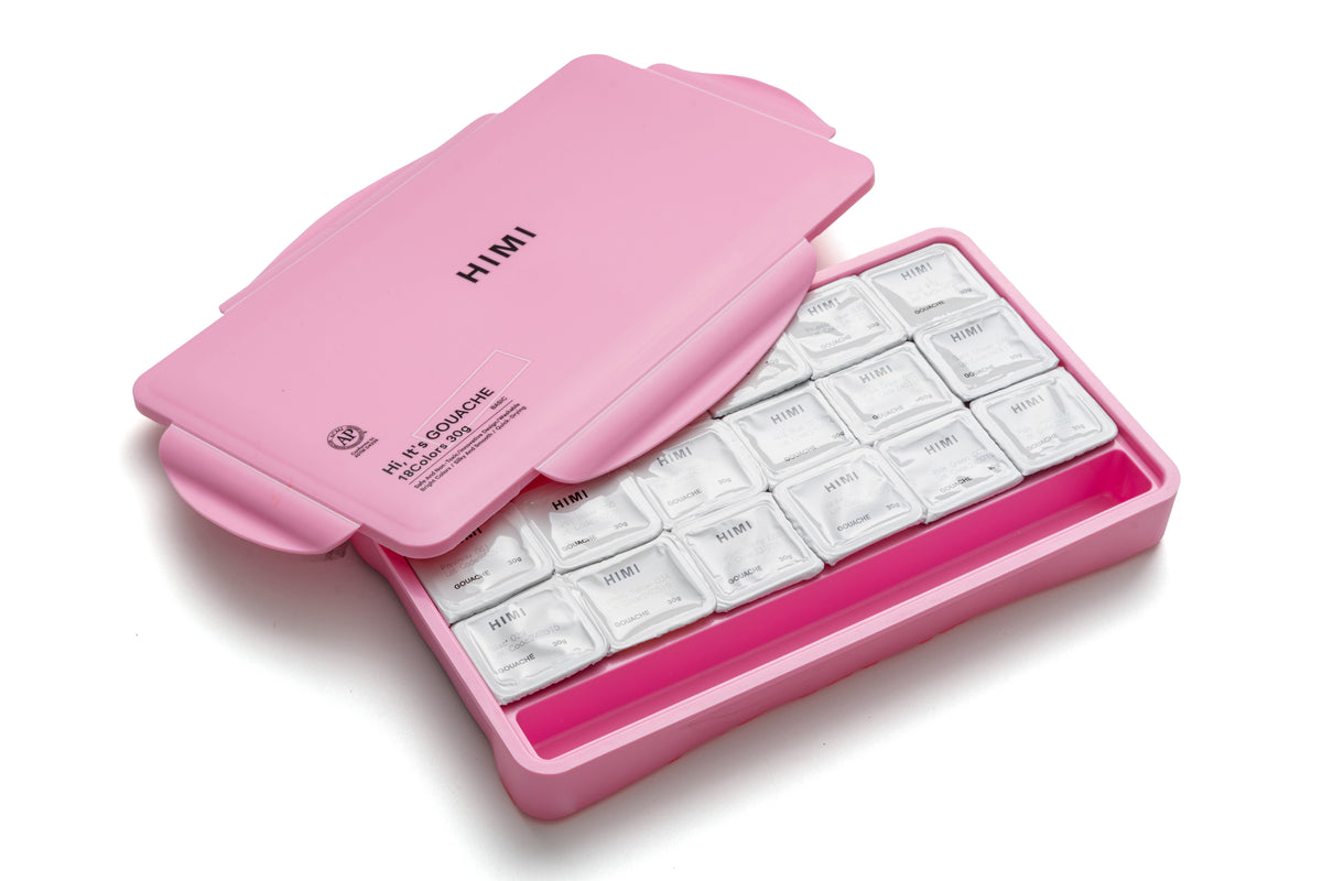 HIMI Jelly Cup Gouache Paint Set 18 x 30g - Pink Case