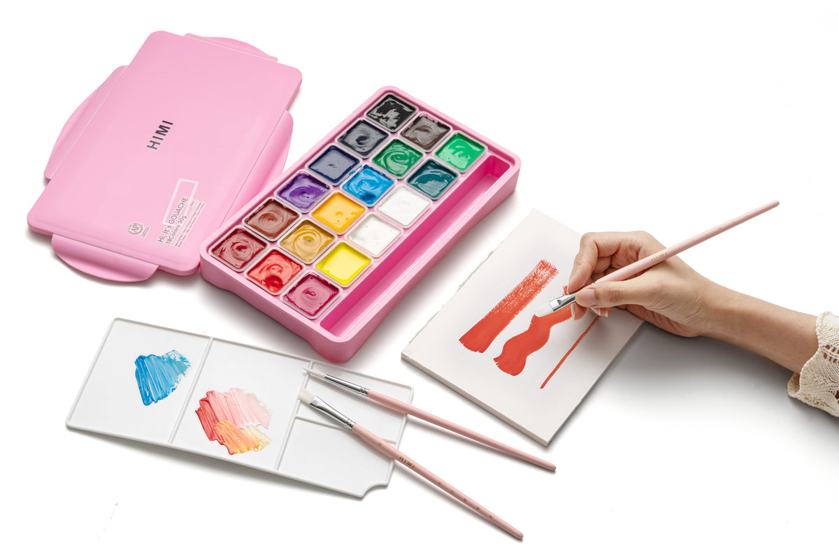 HIMI Jelly Cup Gouache Paint Set 18 x 30g - Pink Case