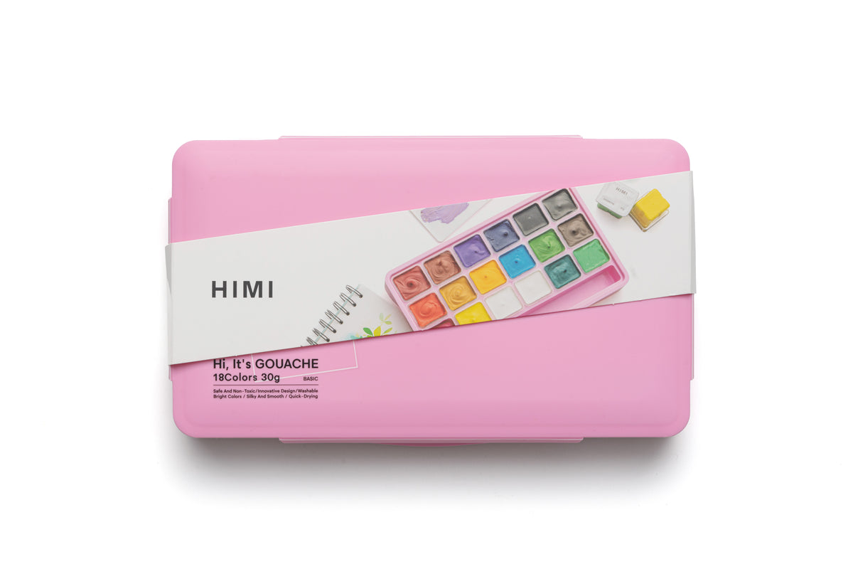 HIMI Jelly Cup Gouache Paint Set 18 x 30g - Pink Case