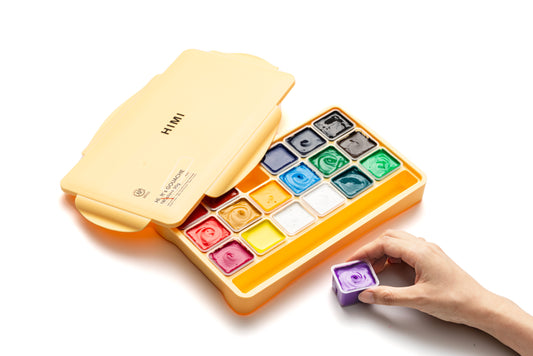 HIMI Jelly Cup Gouache Paint Set 18 x 30g - Yellow Case