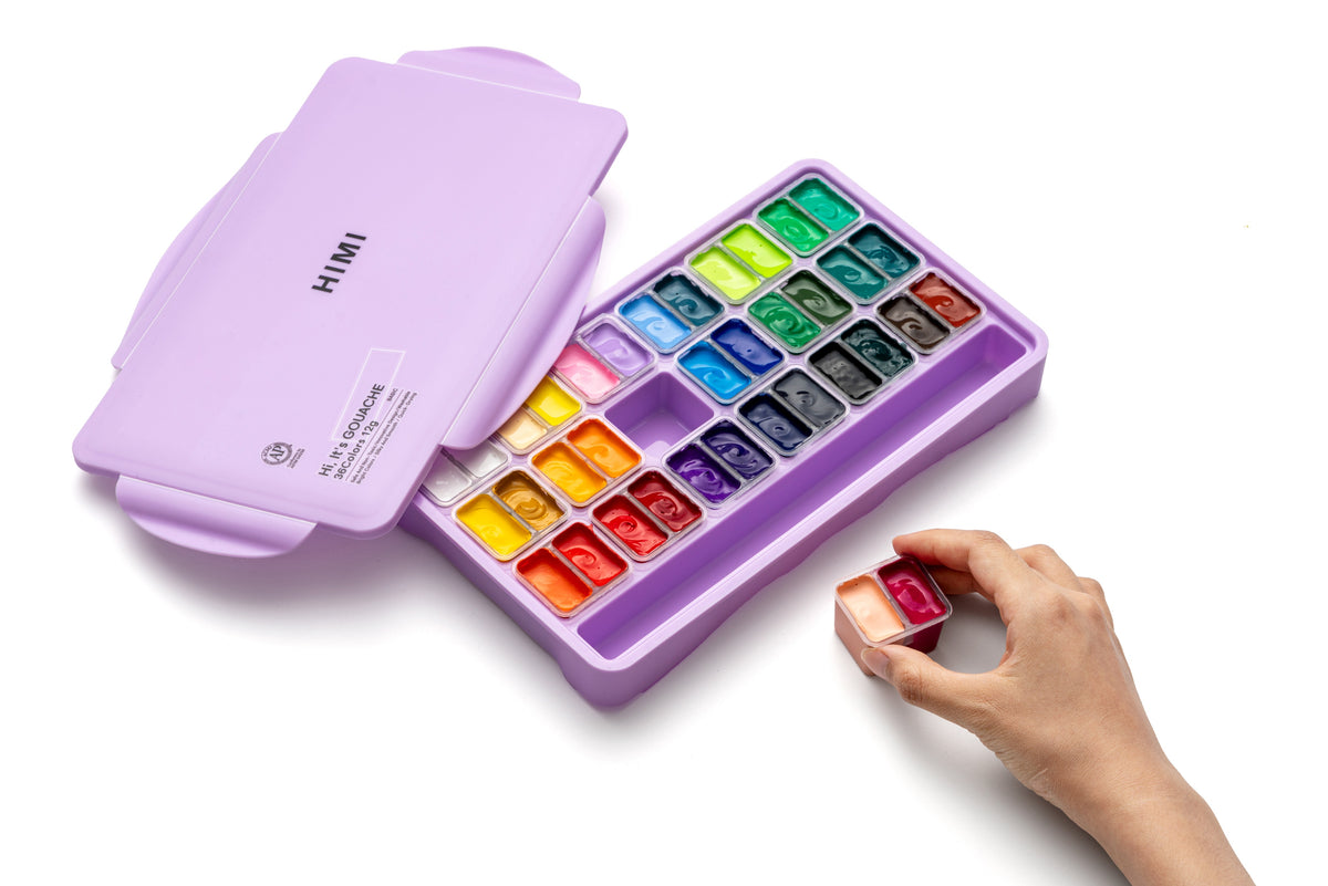HIMI Twin Cup Jelly Gouache Paint Set 36 x 12g - Purple Case