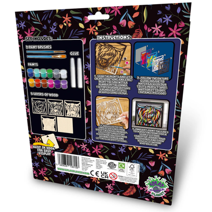 Splat Planet Wooden Art Craft Kit 25 x 25cm - Highland Cow