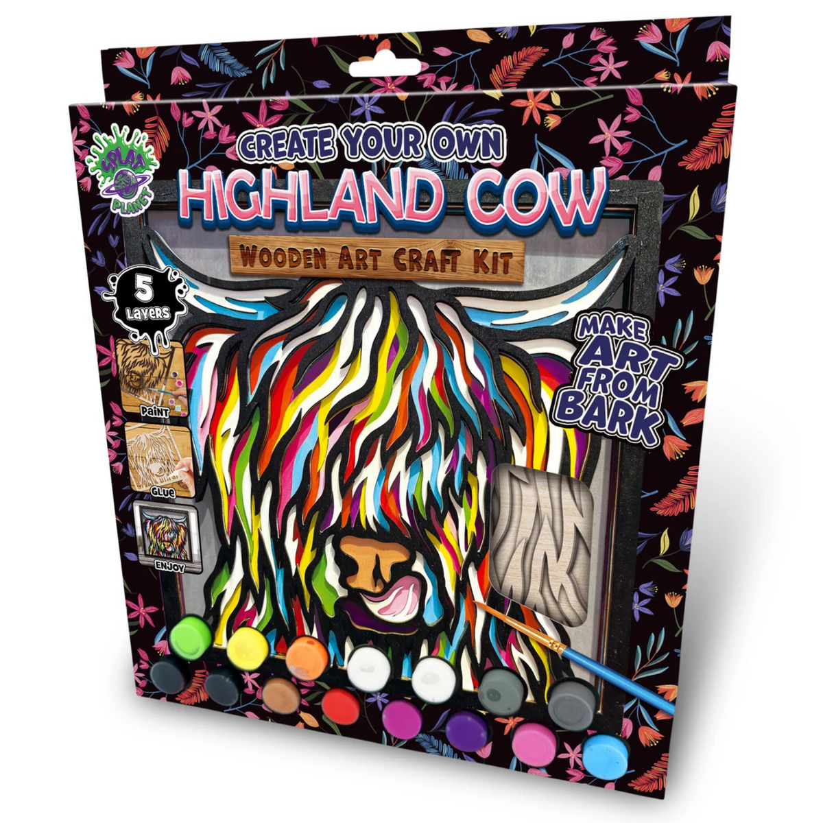 Splat Planet Wooden Art Craft Kit 25 x 25cm - Highland Cow